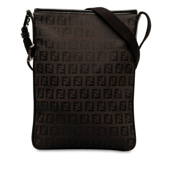 FENDI Handbags - FENDI Zucchino Shoulder Bag 8BT079 Brown Canvas Leather Women's